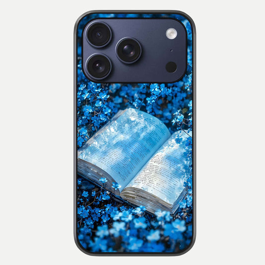 Blue Bloom Tales Glass Case For iPhone 16 Pro by Custom World