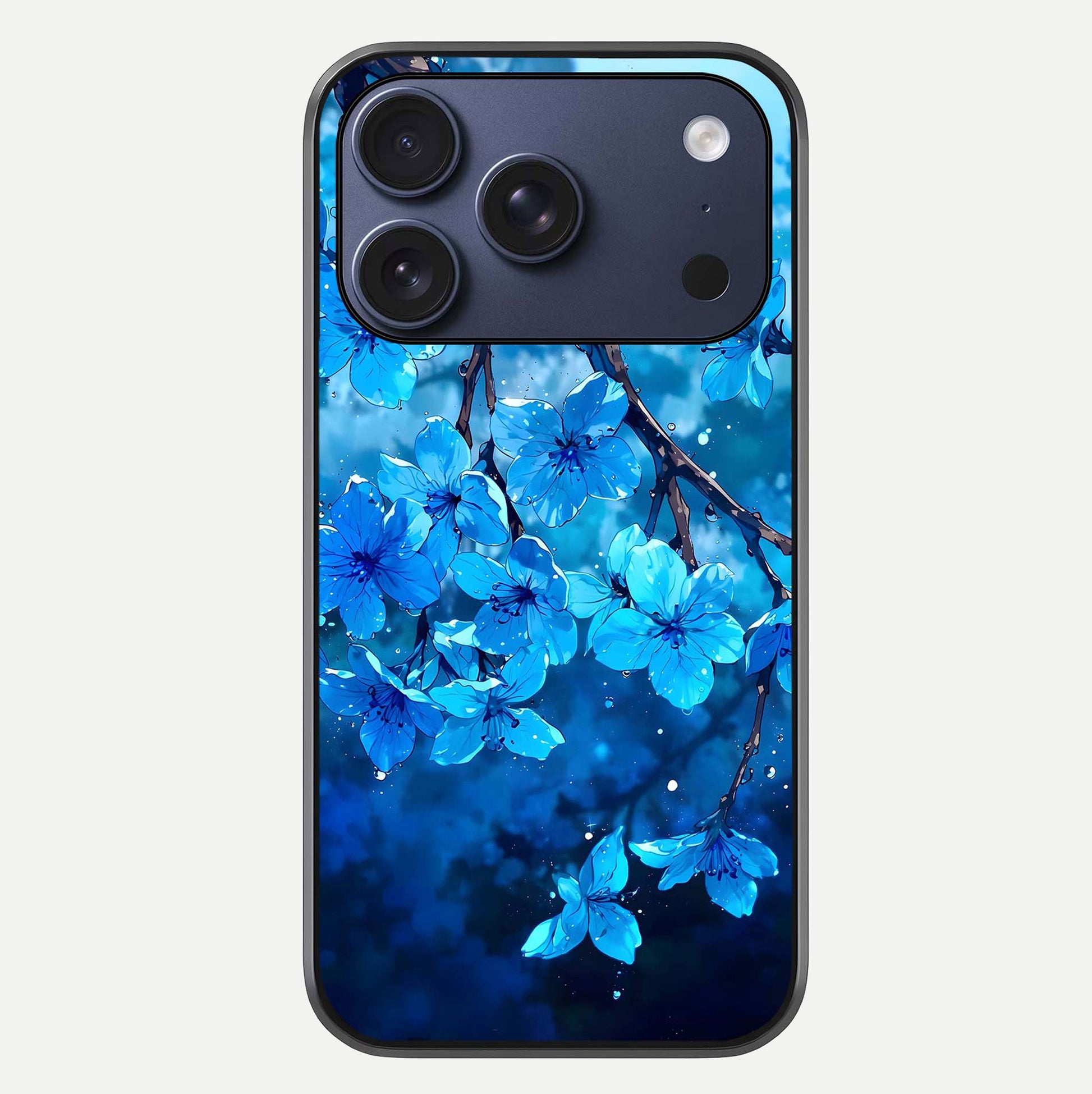 Blue Blossoms Branch Glass Case For iPhone 16 Pro by Custom World