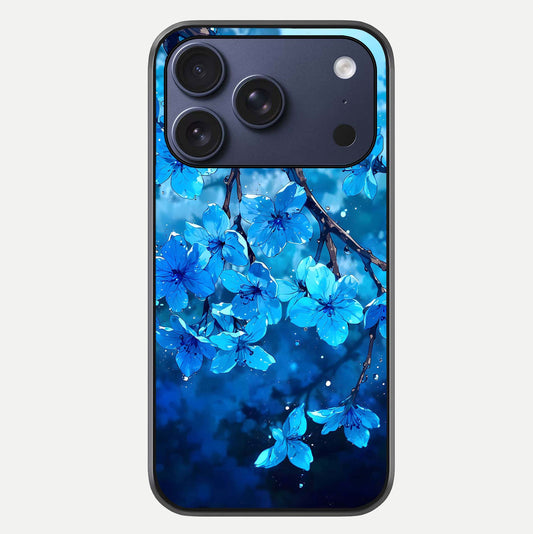 Blue Blossoms Branch Glass Case For iPhone 16 Pro by Custom World