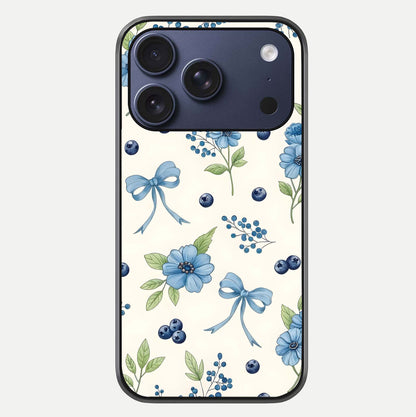 Blue Flower & Bow Glass Case For iPhone 17 Pro by Custom World