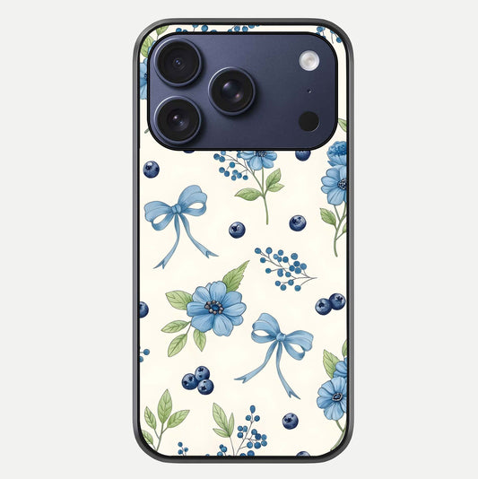 Blue Flower & Bow Glass Case For iPhone 16 Pro by Custom World