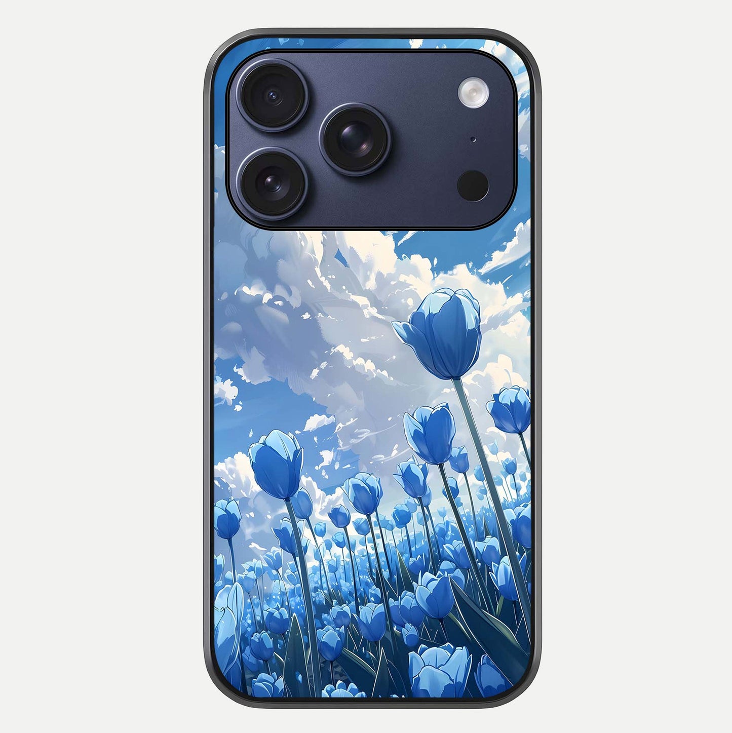 Blue Tulip Clouds Glass Case For iPhone 16 Pro by Custom World