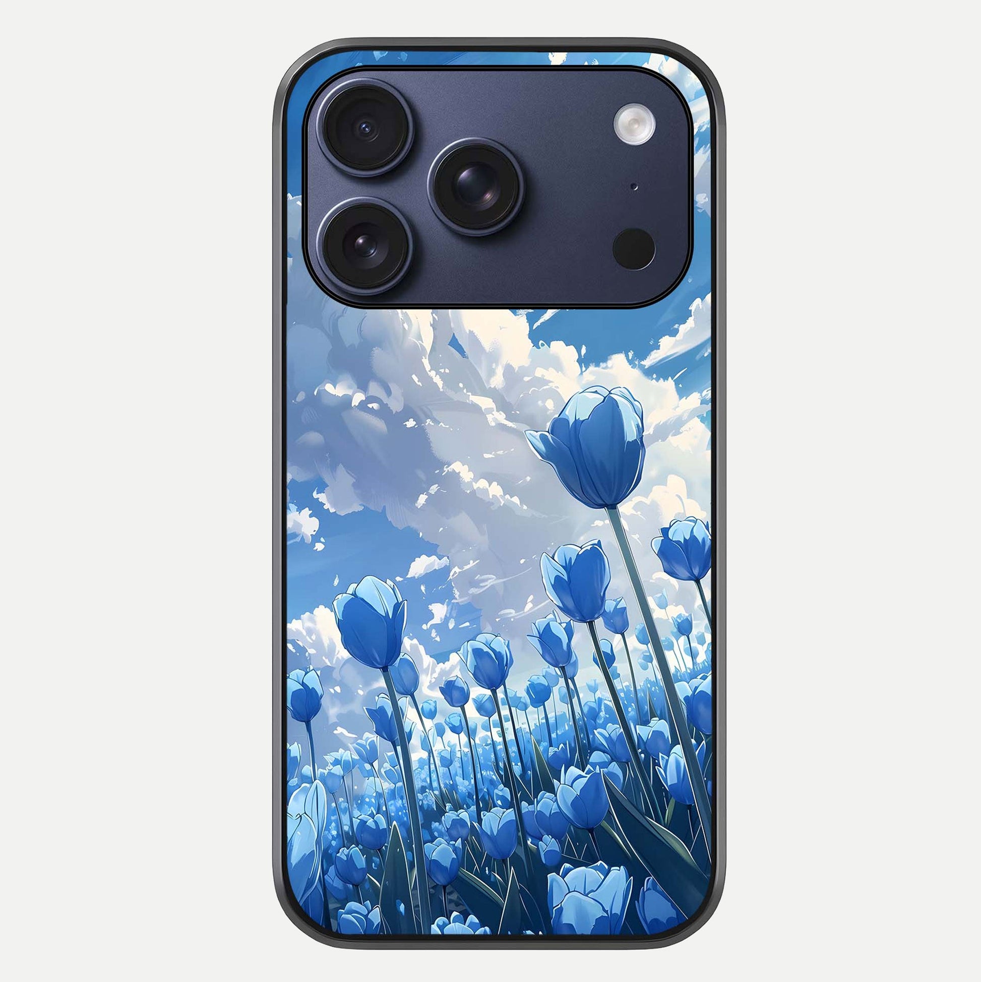 Blue Tulip Clouds Glass Case For iPhone 16 Pro by Custom World