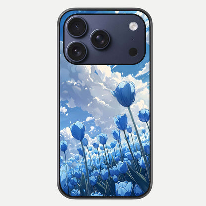 Blue Tulip Clouds Glass Case For iPhone 16 Pro by Custom World
