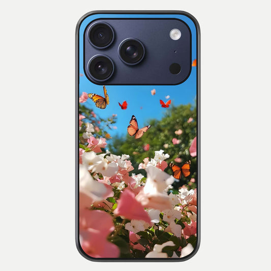 Butterflies In Bloom Sky Glass Case For iPhone 17 Pro by Custom World