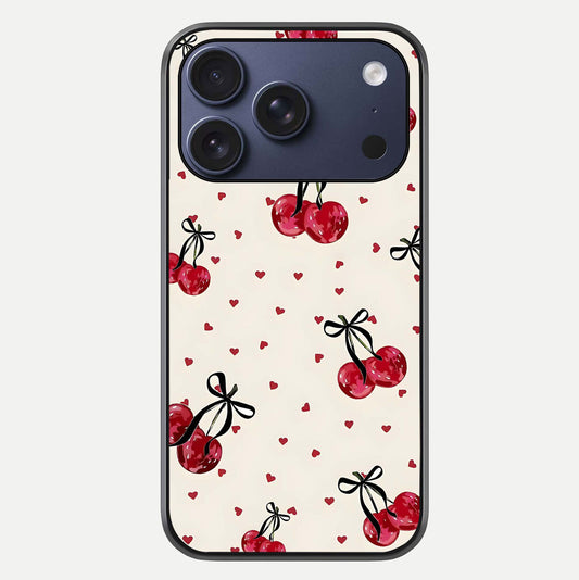 Cherry Heart Bow Glass Case For iPhone 17 Pro by Custom World