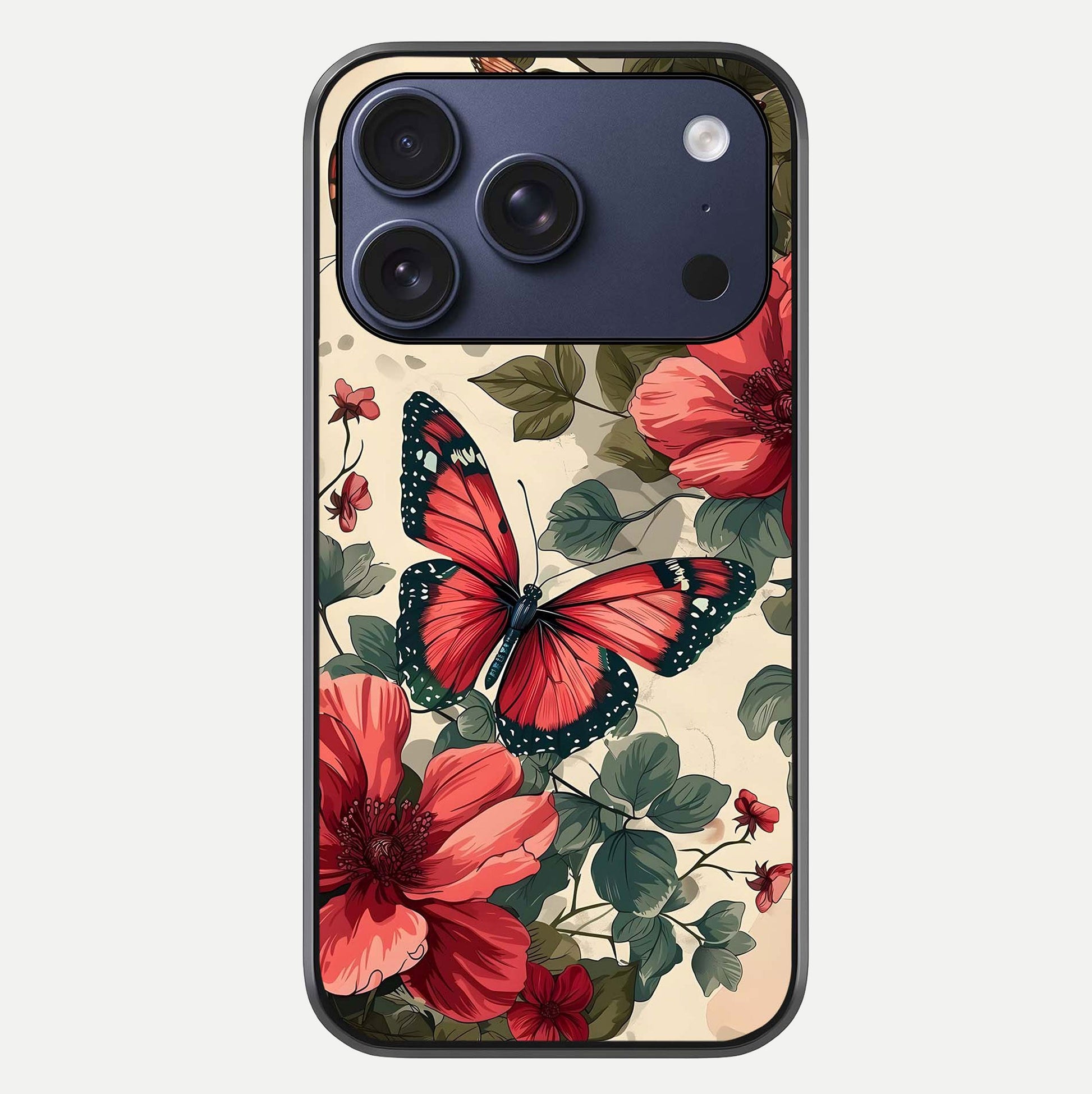 Crimson Butterfly Garden Glass Case For iPhone 17 Pro by Custom World