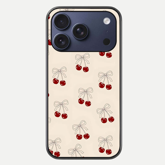 Cute Cherry Pattern Glass Case For iPhone 17 Pro by Custom World