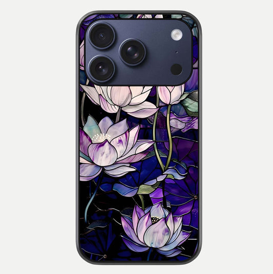 Purple Lotus Pattern Glass Case For iPhone 16 Pro by Custom World