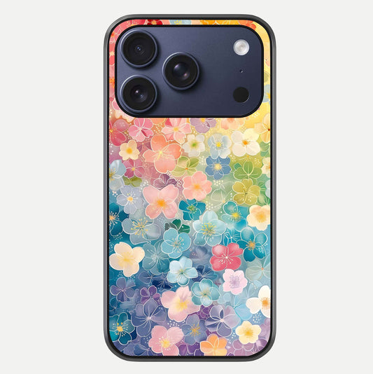 Rainbow Blossom Burst Glass Case For iPhone 16 Pro by Custom World