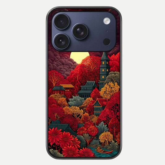 Scarlet Autumn Temple Glass Case For iPhone 16 Pro by Custom World