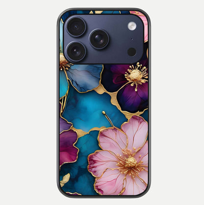 Sparkle Floral Glass Case For iPhone 16 Pro by Custom World