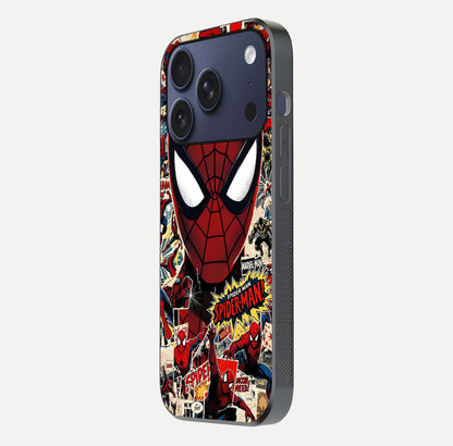 Aesthetic Wonder Spider Glass Case for iPhone 16 Pro side-angle shot showing red-blue tones and durable protective frame