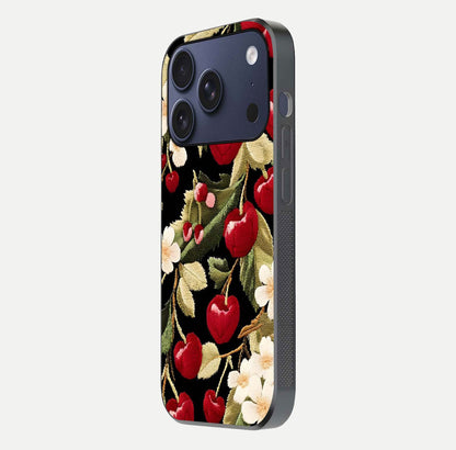 Bloom Thread Art Glass Case for iPhone 17 Pro side-angle image showing texture depth and gloss reflection