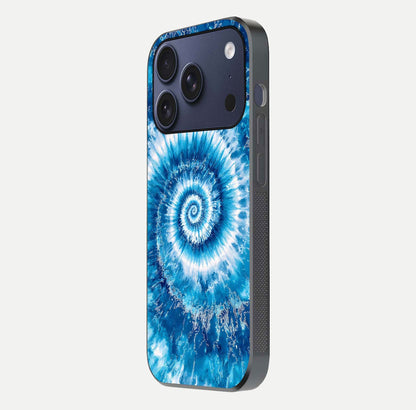 Blue Galaxy Wave Glass Case for iPhone 17 Pro side-angle image showing wave ripple art and glass gloss