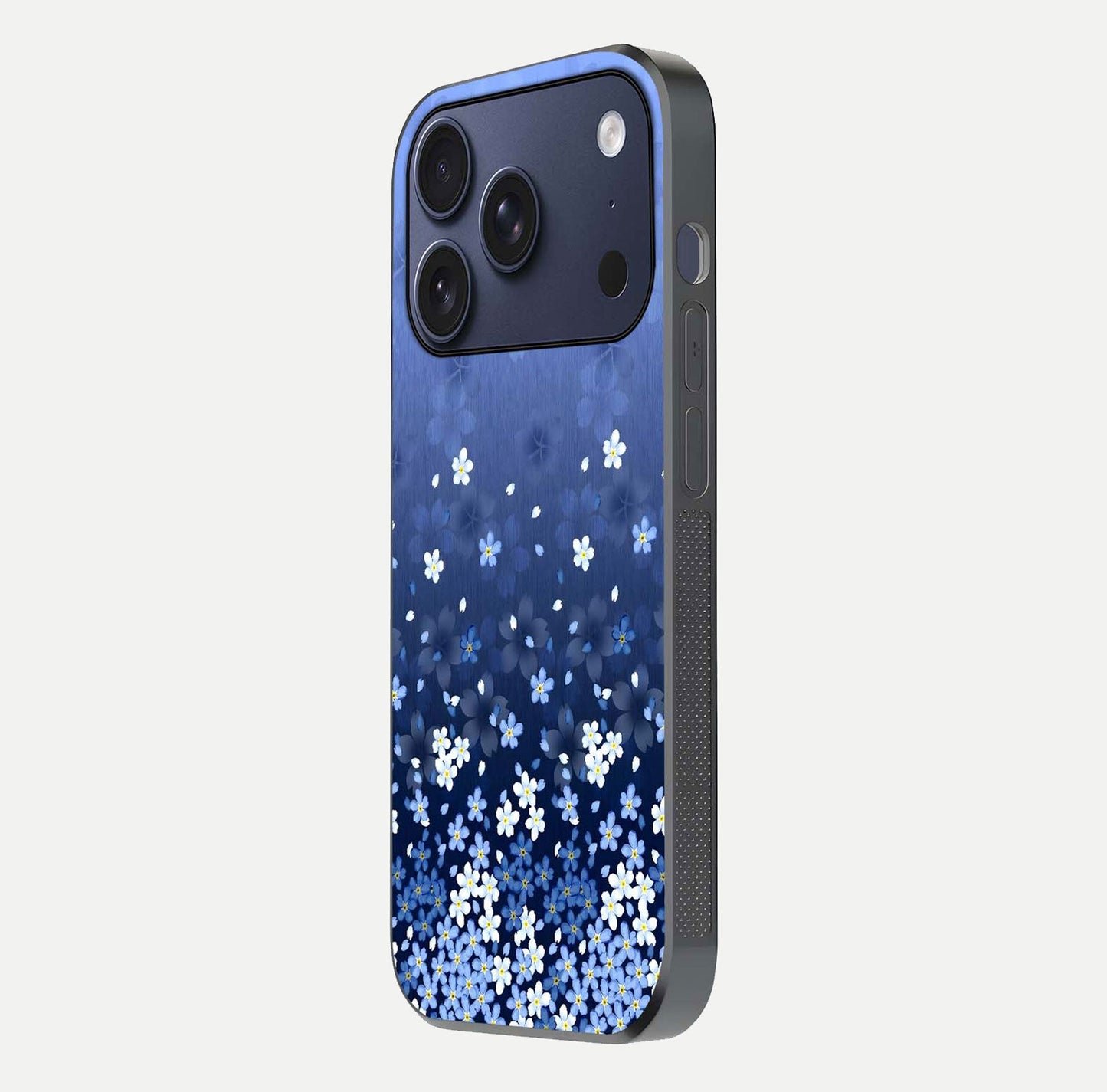 Blue Starry Glass Case for iPhone 16 Pro side-angle photo showing light reflection and detailed star pattern