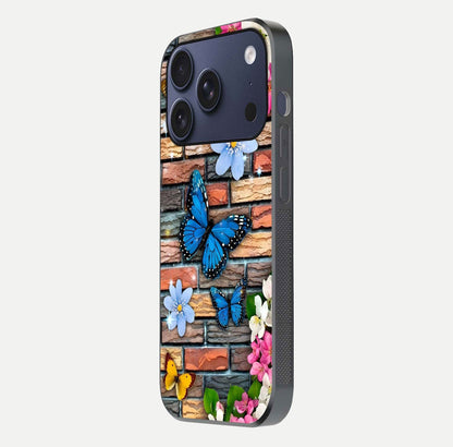 Brick Bloom Flight Glass Case for iPhone 17 Pro side-angle photo showing curve shine and detailed petal contrast