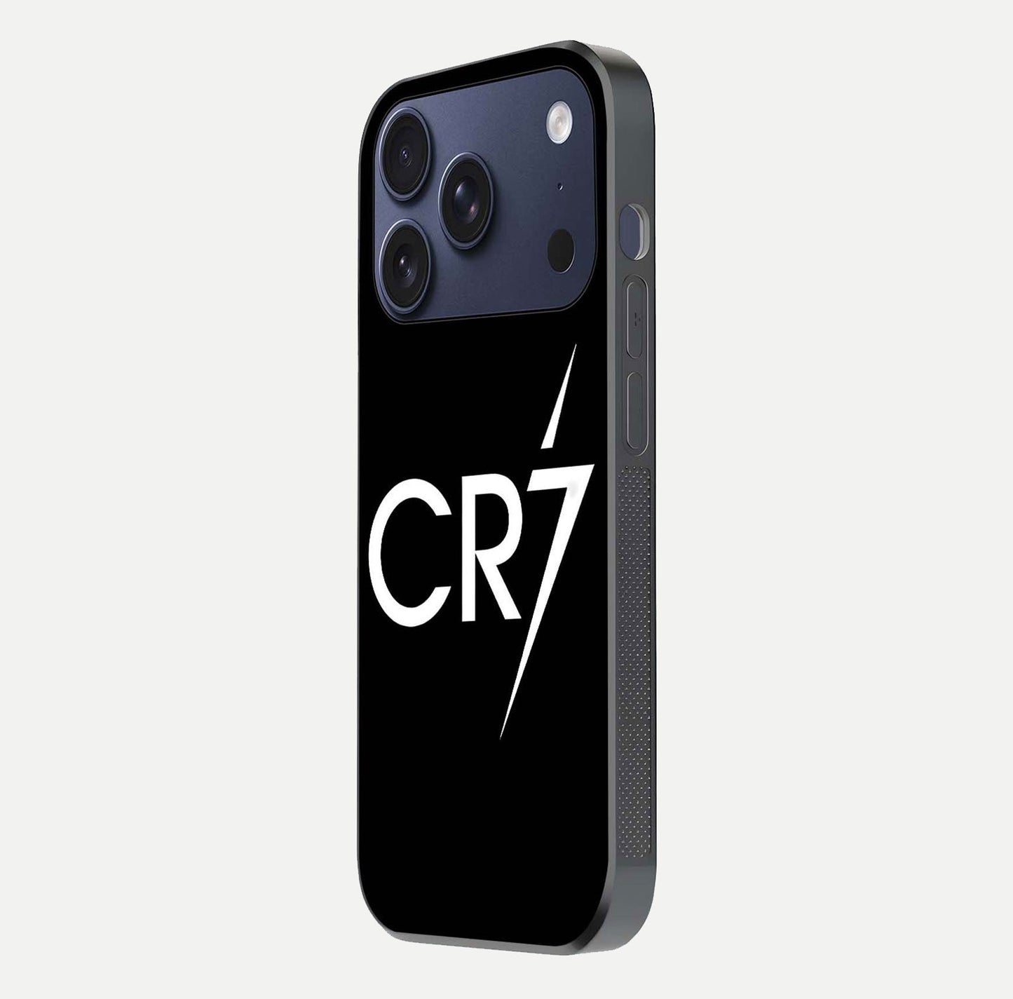 CR7 Elite Strike Glass Case for iPhone 17 Pro side-angle image showing polished edges and vibrant design