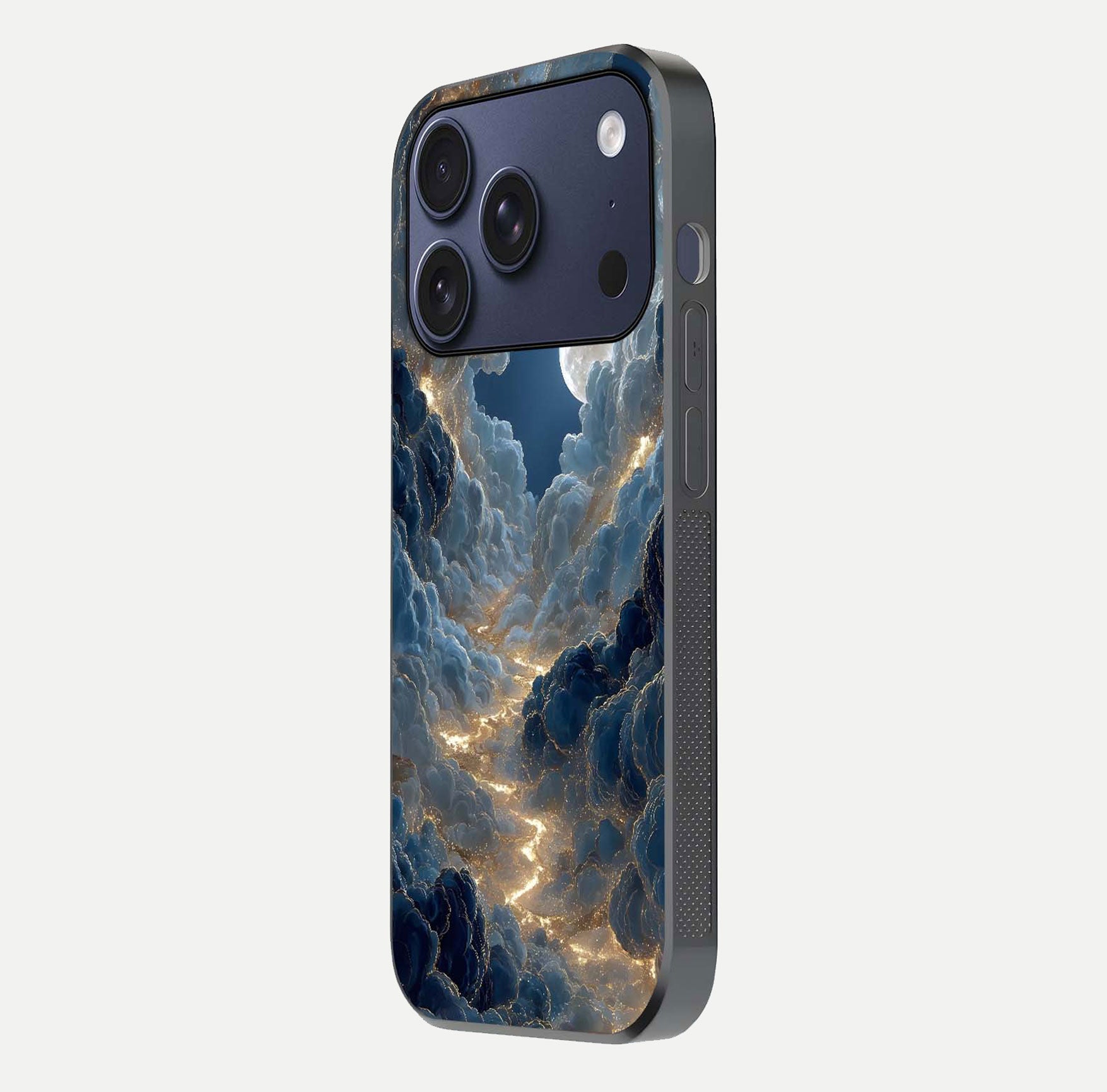 Celestial Cloud Road Glass Case for iPhone 17 Pro side-angle image showing soft pastel tones and edge clarity