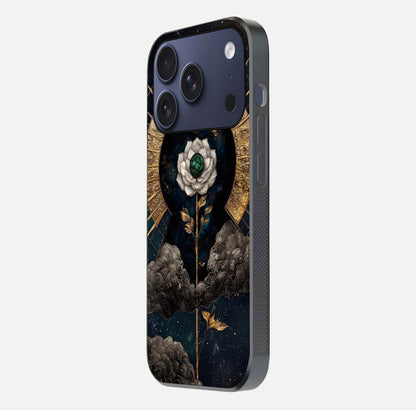Celestial Lotus Morang Glass Case for iPhone 17 Pro side-angle image capturing shine and smooth curvature