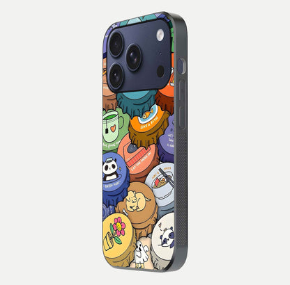Coins Patterns Glass Case for iPhone 17 Pro side-angle photo capturing shine finish and curve glow