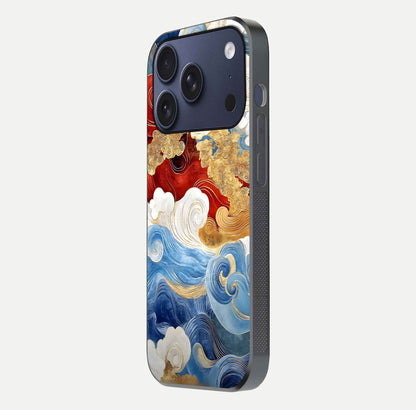 Colored Waves Glass Case for iPhone 17 Pro side-angle image showing light reflection, edge design, and shine