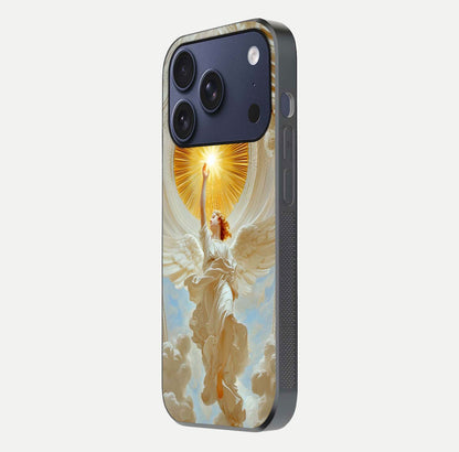 Divine Light Angel Glass Case for iPhone 17 Pro side-angle image capturing reflection shine and edge finish