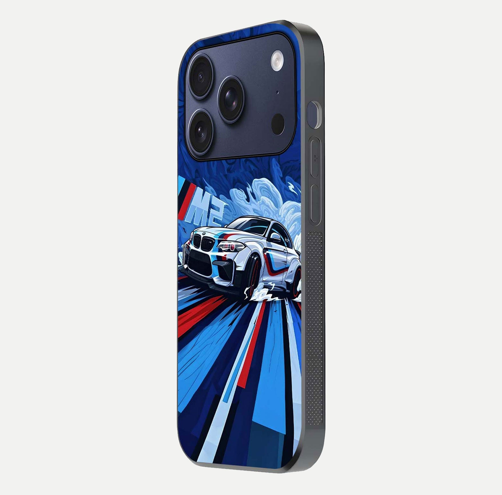 Drift Power Rush Glass Case for iPhone 17 Pro side-angle image capturing reflection glow and smooth curve