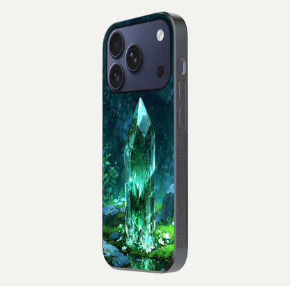 Emerald Light Crystal Glass Case for iPhone 17 Pro side-angle image showing gloss reflection and curved border