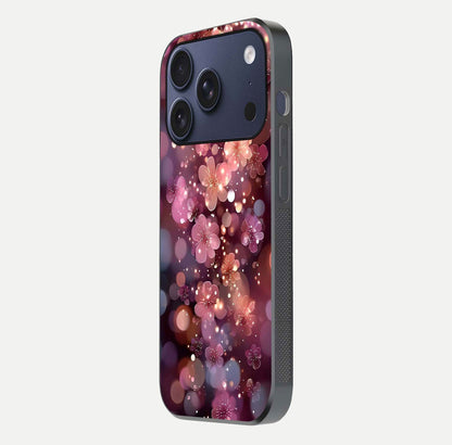 Glowing Petal Bliss Glass Case for iPhone 17 Pro side-angle image showing light reflection and soft floral texture