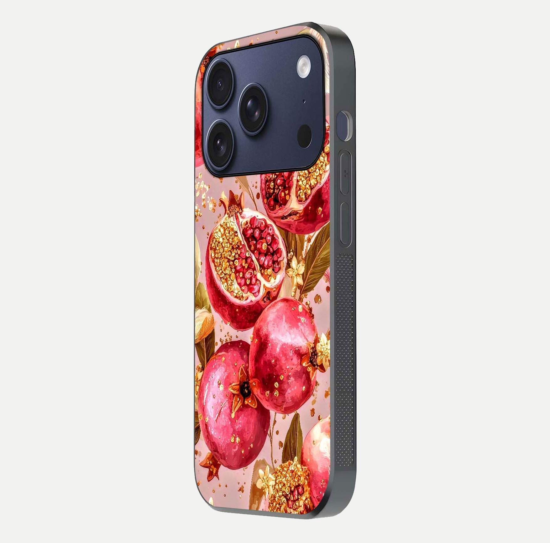 Golden Bloom Glow Glass Case for iPhone 17 Pro side-angle image showing light reflection, gloss texture, and rich tone