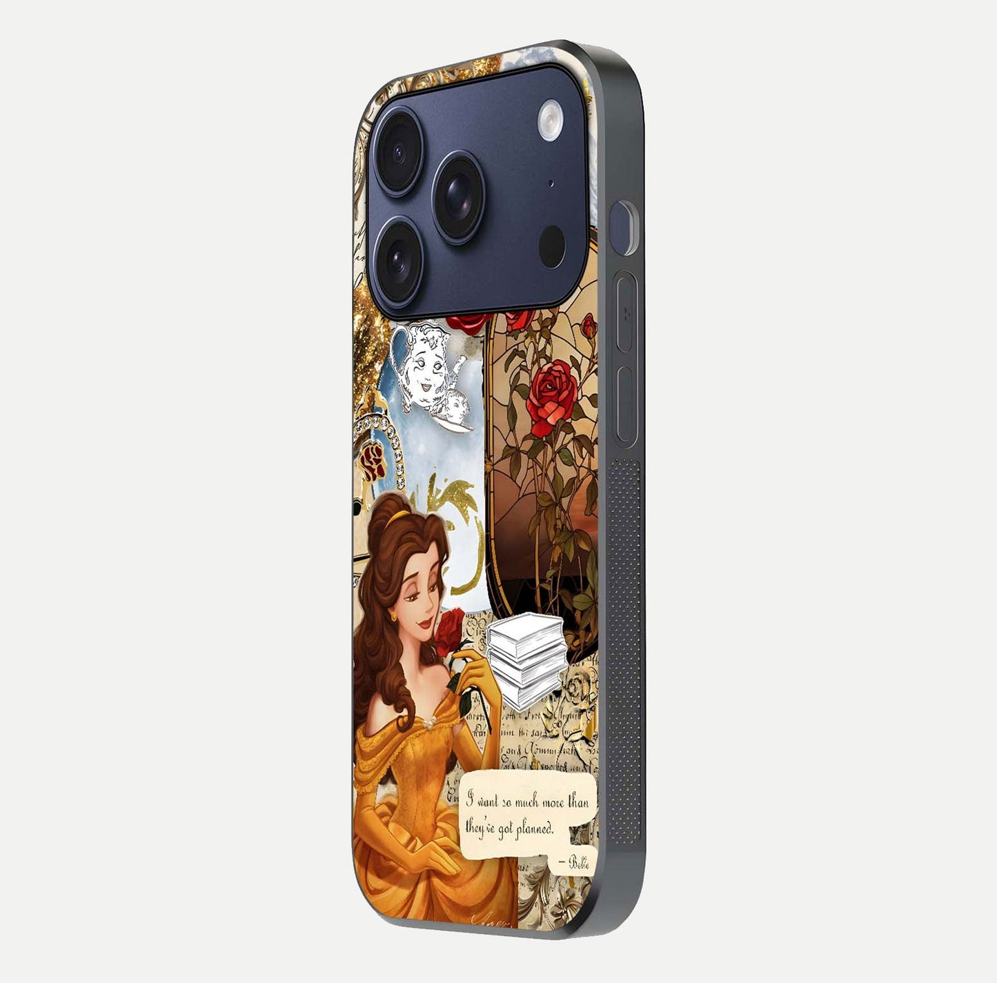 Golden Dream Belle Glass Case for iPhone 17 Pro side-angle image showing reflective edges and premium golden tint