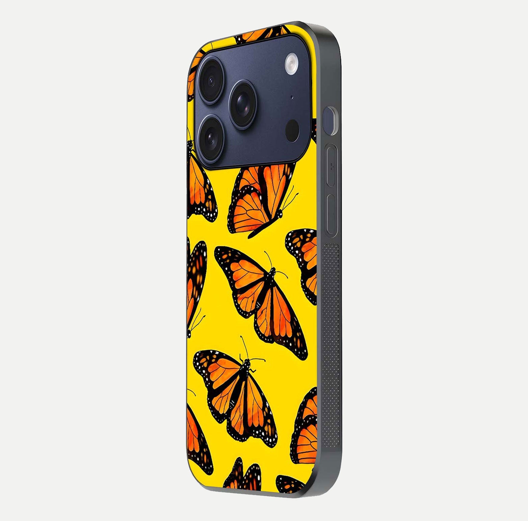 Golden Wing Flight Glass Case for iPhone 17 Pro side-angle image showing polished surface and golden gradient