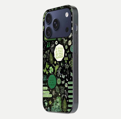 Green Moon Energy Glass Case for iPhone 17 Pro side-angle image showing reflection brilliance and curved finish