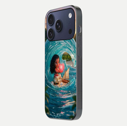 Heart of Ocean Glass Case for iPhone 17 Pro side-angle image showing reflection clarity and deep ocean texture