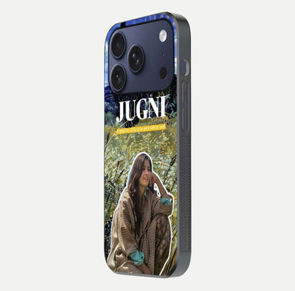 Jugni Soul Vibes Glass Case for iPhone 17 Pro side-angle image with stylish typography and HD finish