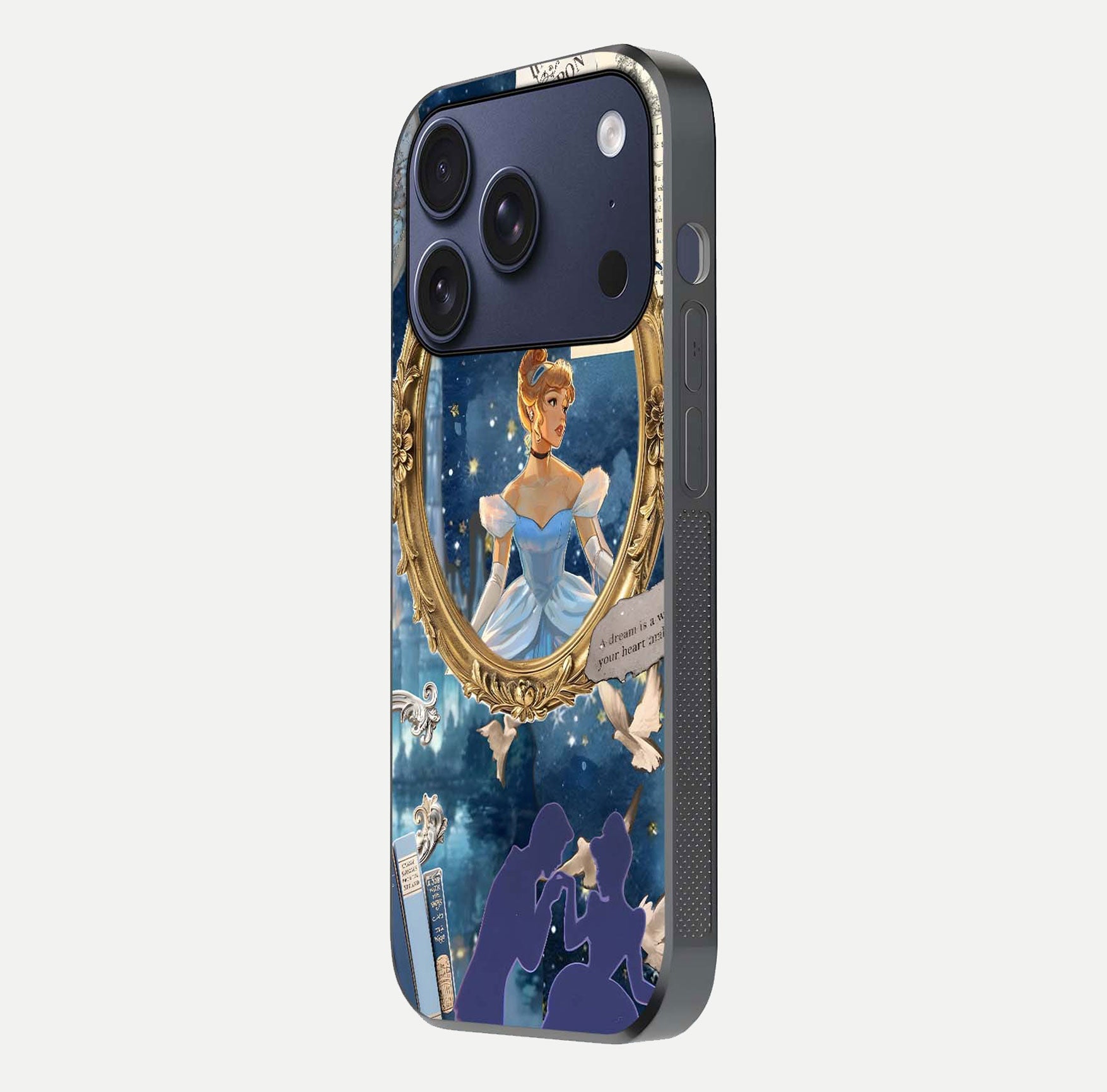 Midnight Queen Glass Case for iPhone 17 Pro side-angle image showing reflection brightness and elegant tone