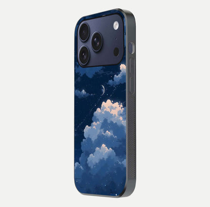 Moon Dream Haze Glass Case for iPhone 17 Pro side-angle image showing HD reflection and moonlight detailing