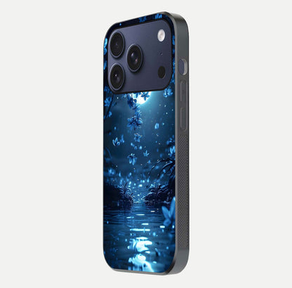Moonlight Petal Dream Glass Case for iPhone 17 Pro side-angle image showing reflection and petal detail