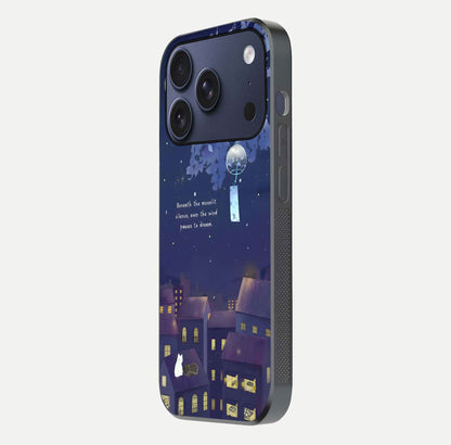 Moonlit Cat Silence Glass Case for iPhone 17 Pro side-angle image showing HD gloss and feline artwork detail