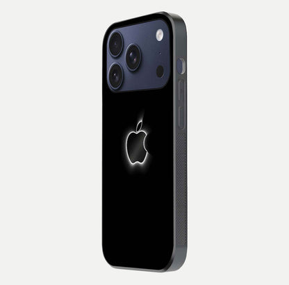 Neon Apple Glow Glass Case for iPhone 17 Pro side-angle image showing light reflection and glow effect