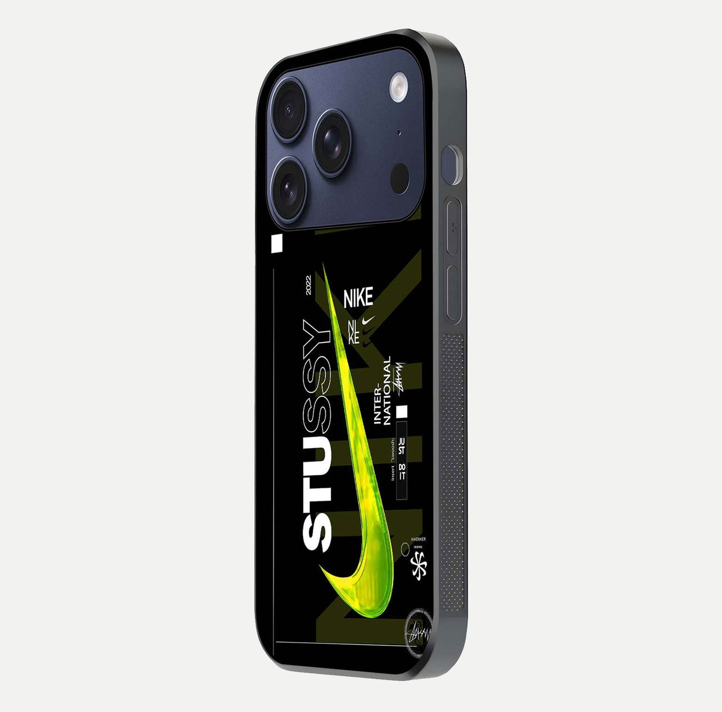 Neon Street Edition Glass Case for iPhone 17 Pro side-angle image showing reflection depth and modern tones