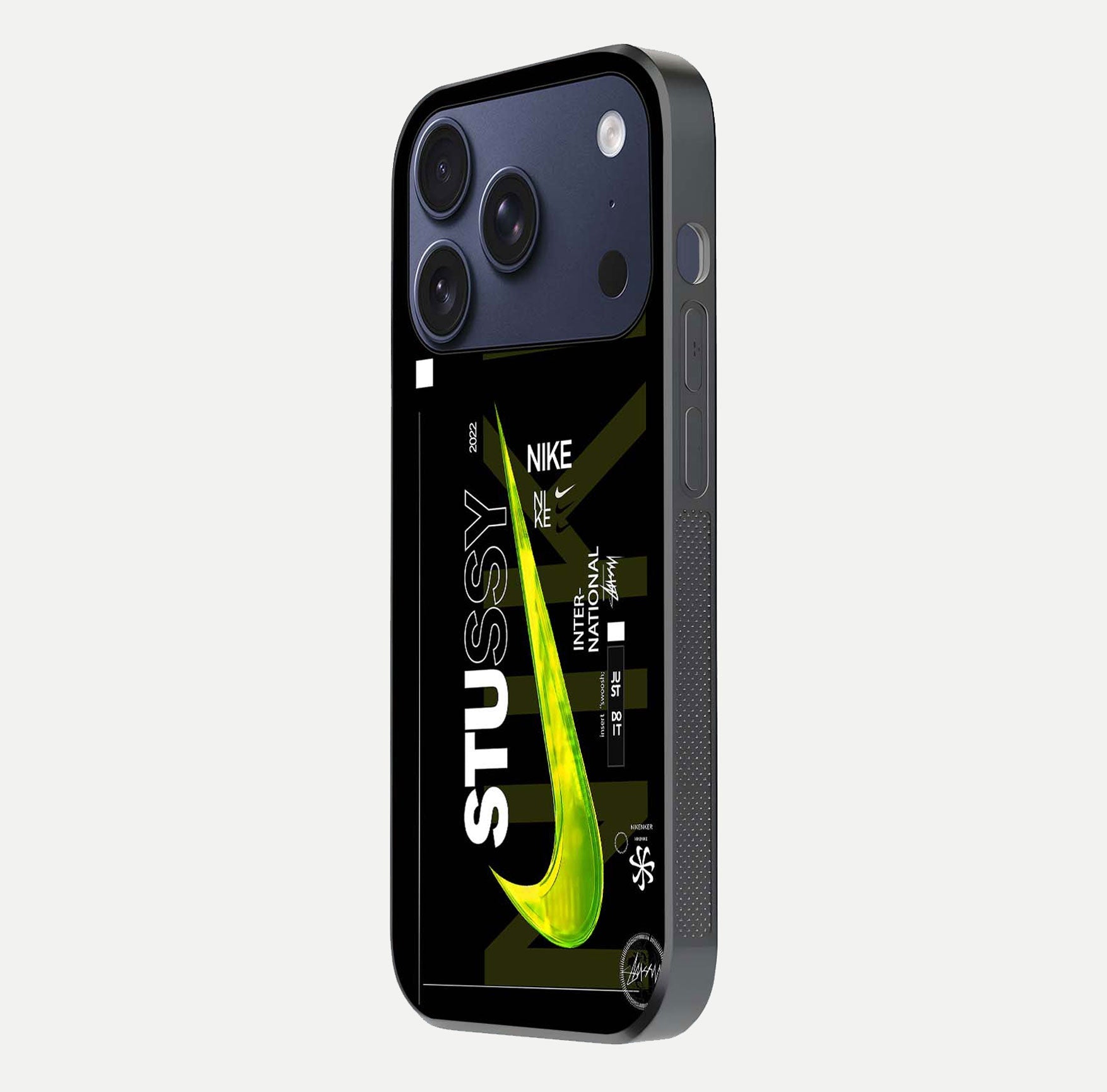 Neon Street Edition Glass Case for iPhone 17 Pro side-angle image showing reflection depth and modern tones
