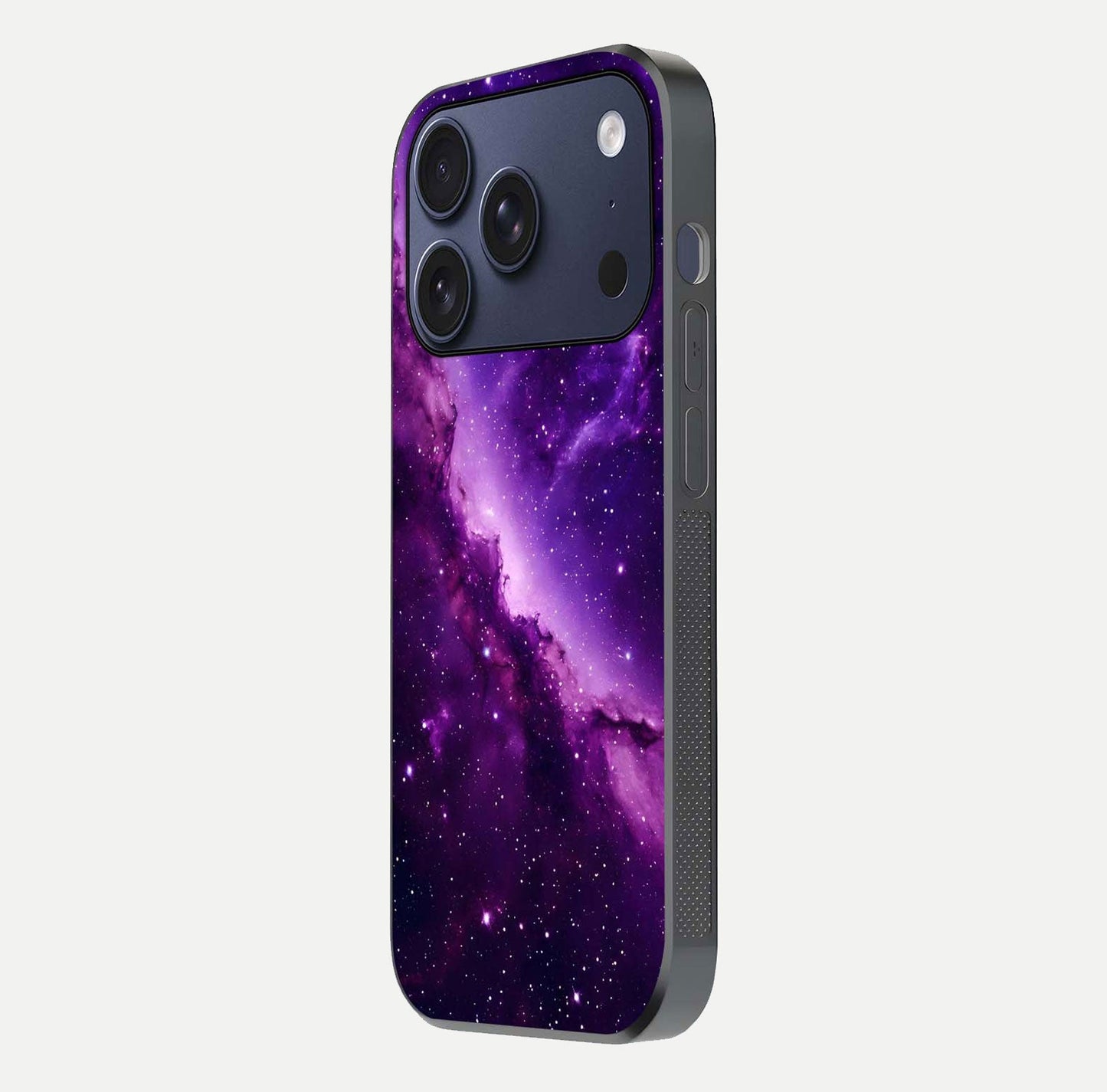 Purple Shade Sky Glass Case for iPhone 16 Pro side-angle image showing shine and soft violet blend