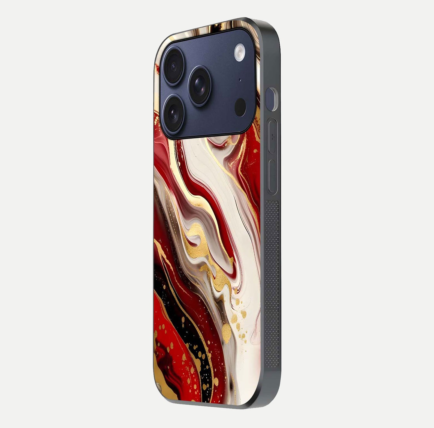 Red & White Marble Glass Case For iPhone 17 Pro
