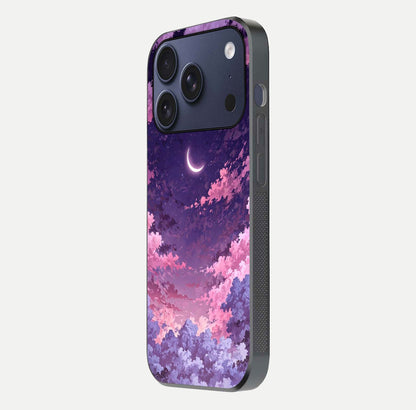 Sky Drift Clouds Glass Case for iPhone 17 Pro side-angle image showing reflection, blue tones, and soft gradient