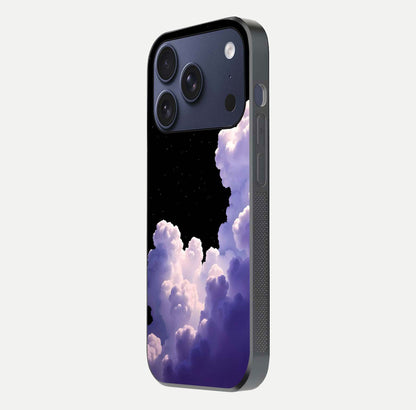Starlit Night Whispers Glass Case for iPhone 17 Pro side-angle image showing reflection and night pattern shine