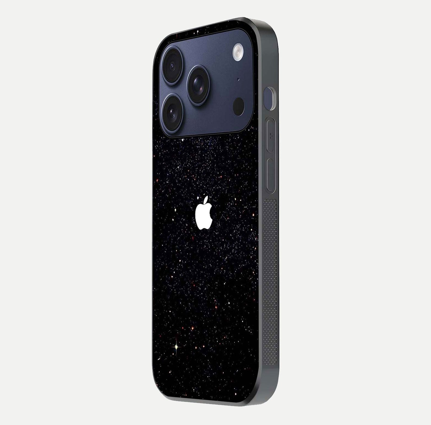 Starry Apple Galaxy Glass Case for iPhone 17 Pro side-angle image showing gloss and star pattern detail