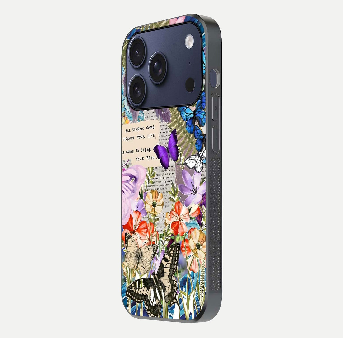 Storm Path Bloom Glass Case for iPhone 17 Pro side-angle image showing reflection, color contrast, and shine