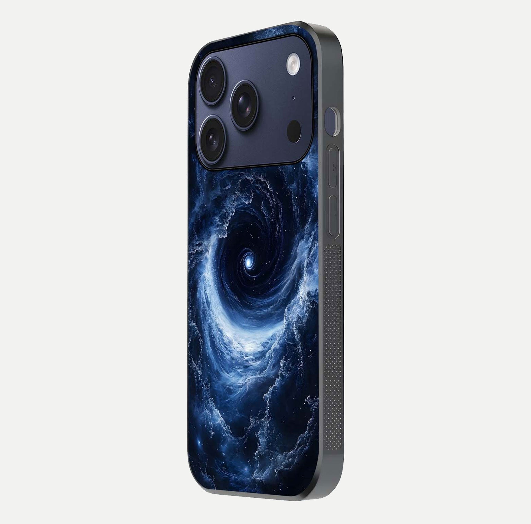 Stunning Galaxy Glass Case for iPhone 17 Pro side-angle image showing glossy reflection and space detailing